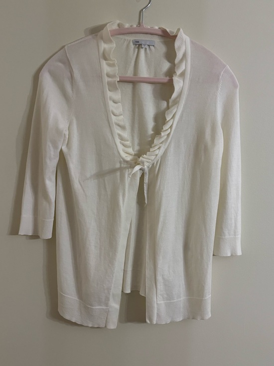 GAP Sweaters - Gap Cotton Off White Ruffle Trim Tie Front Cardigan Size S